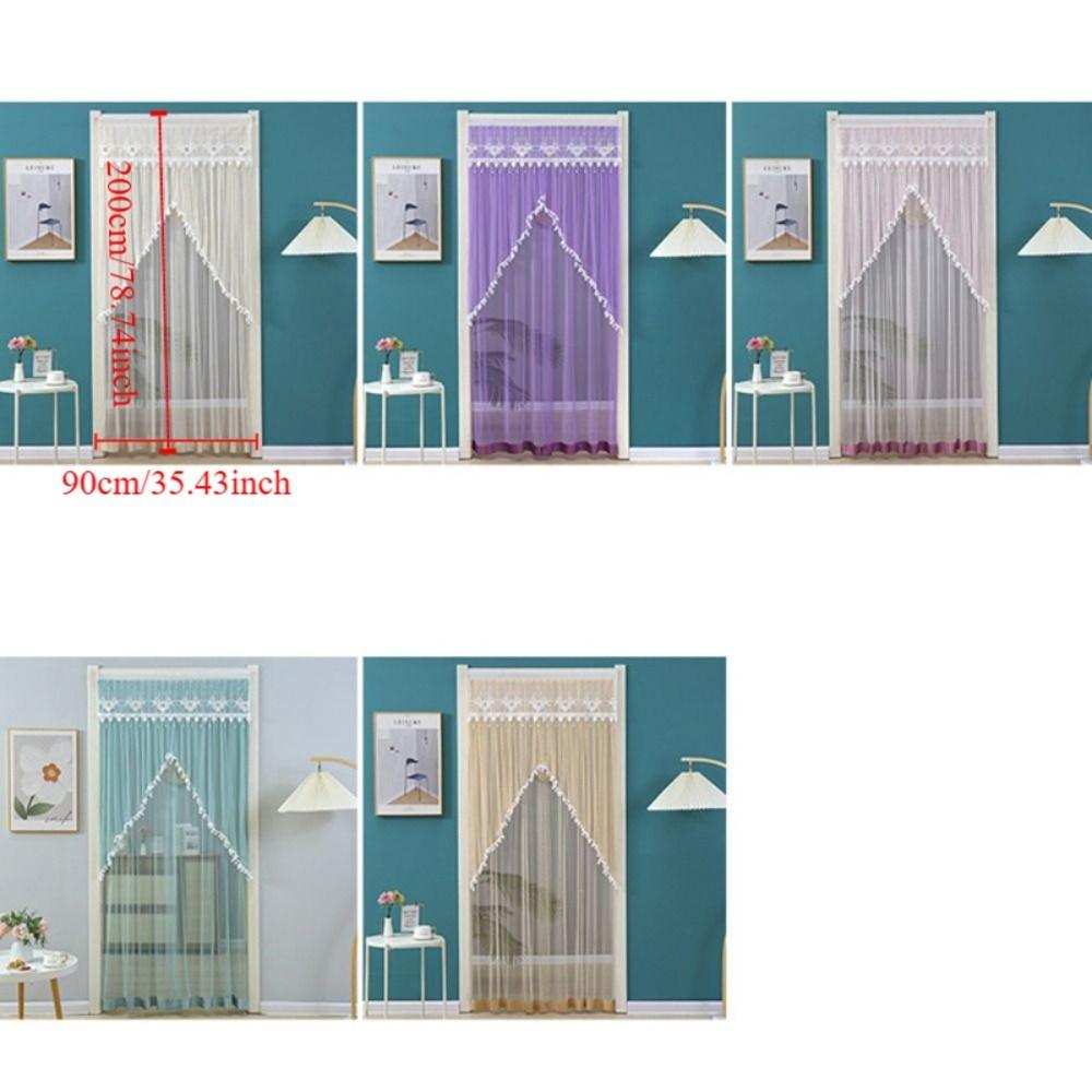 Breathable Lace Sheer Door Curtain Embroidered Door Drape Anti-mosquito Door Curtain  Summer