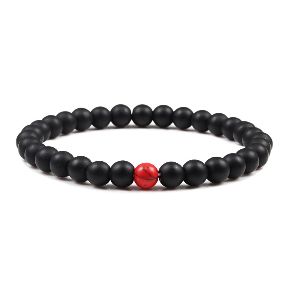 Black Volcanic Stone Bead Bracelet Set with Tiger Eye and Red Turquoise Accents
