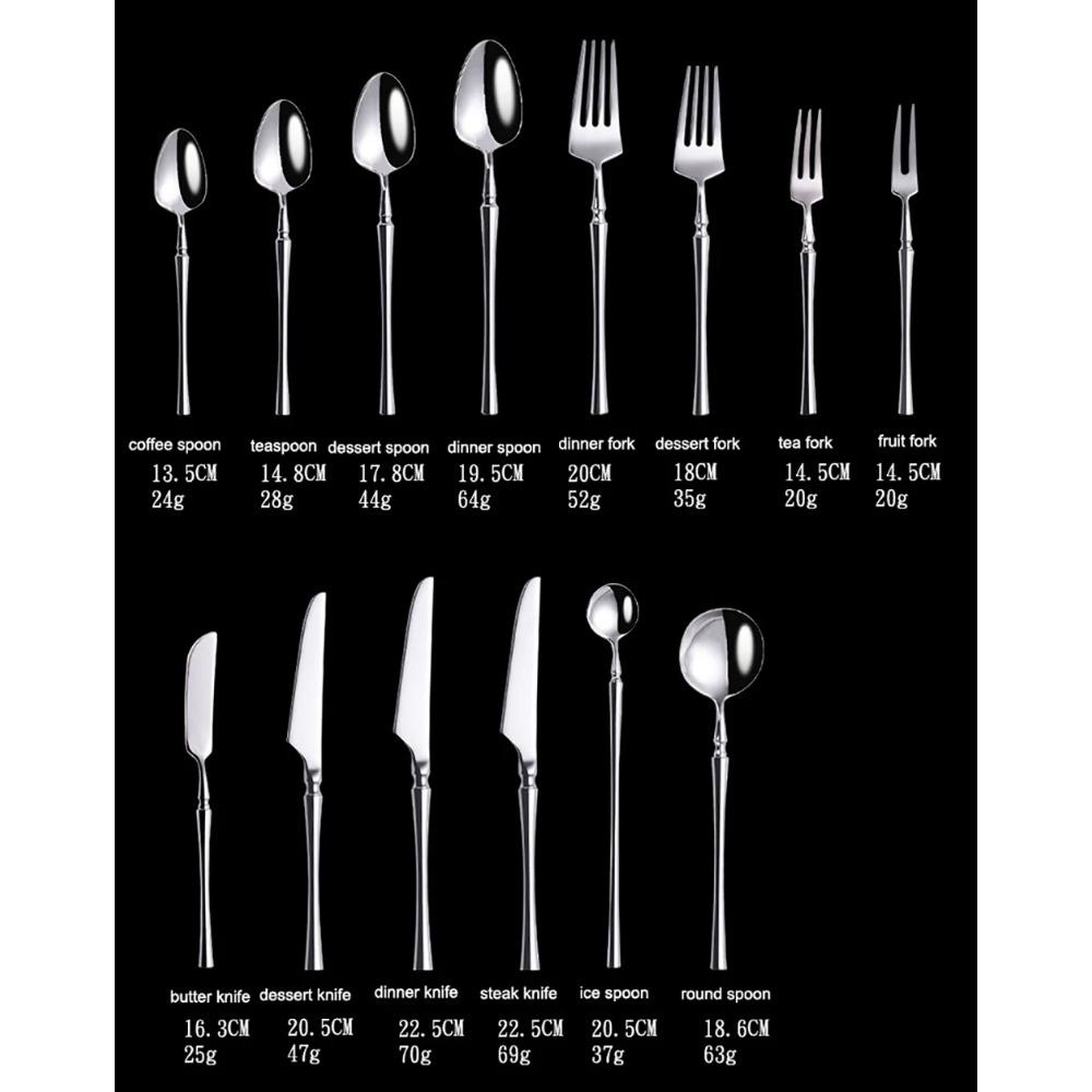 6/24/30 ks Stříbrný příborový set Nerezová ocel 304 Nádobí Elegantní jídelní set Západní nůž Vidlička Lžíce Zrcadlový příbor