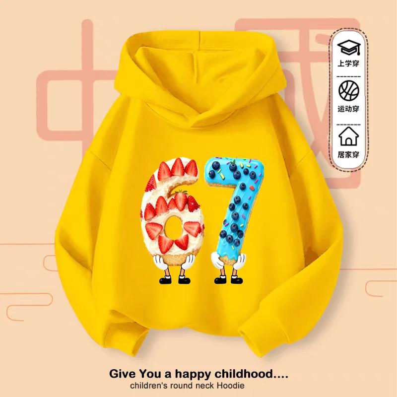 Christmas Y2K Candy Kids Hoodie, 67 Number Snowflake, Casual Sports Breathable Kangaroo Pocket