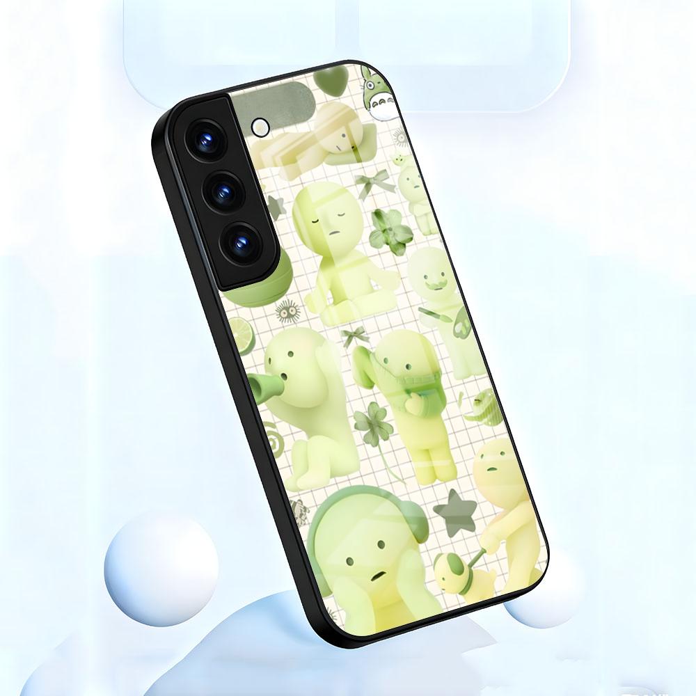 Cute S-Smiski Phone Case For Samsung S26 S25 S24 FE S23 S22 S21 Plus S20 Ultra Note20Ultra Black Glass Cover