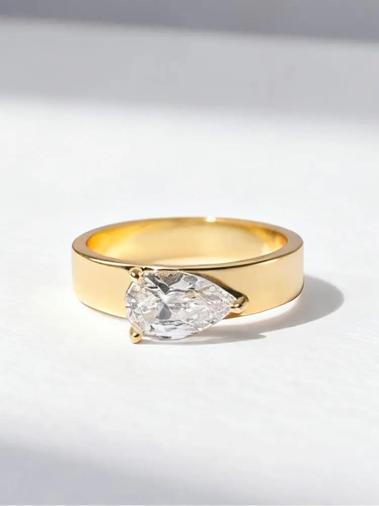 925er Sterlingsilber Mode Zirkon Fortgeschrittener Wassertropfenring Für Damen Verlobung Hochzeit Luxuriöser Hochwertiger Feinschmuck