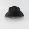 Trendy Cowboy Hat Denims Hat with Sparkling Rhinestones and Fringe Detail for Outdoor Activities Parties Halloween Hat