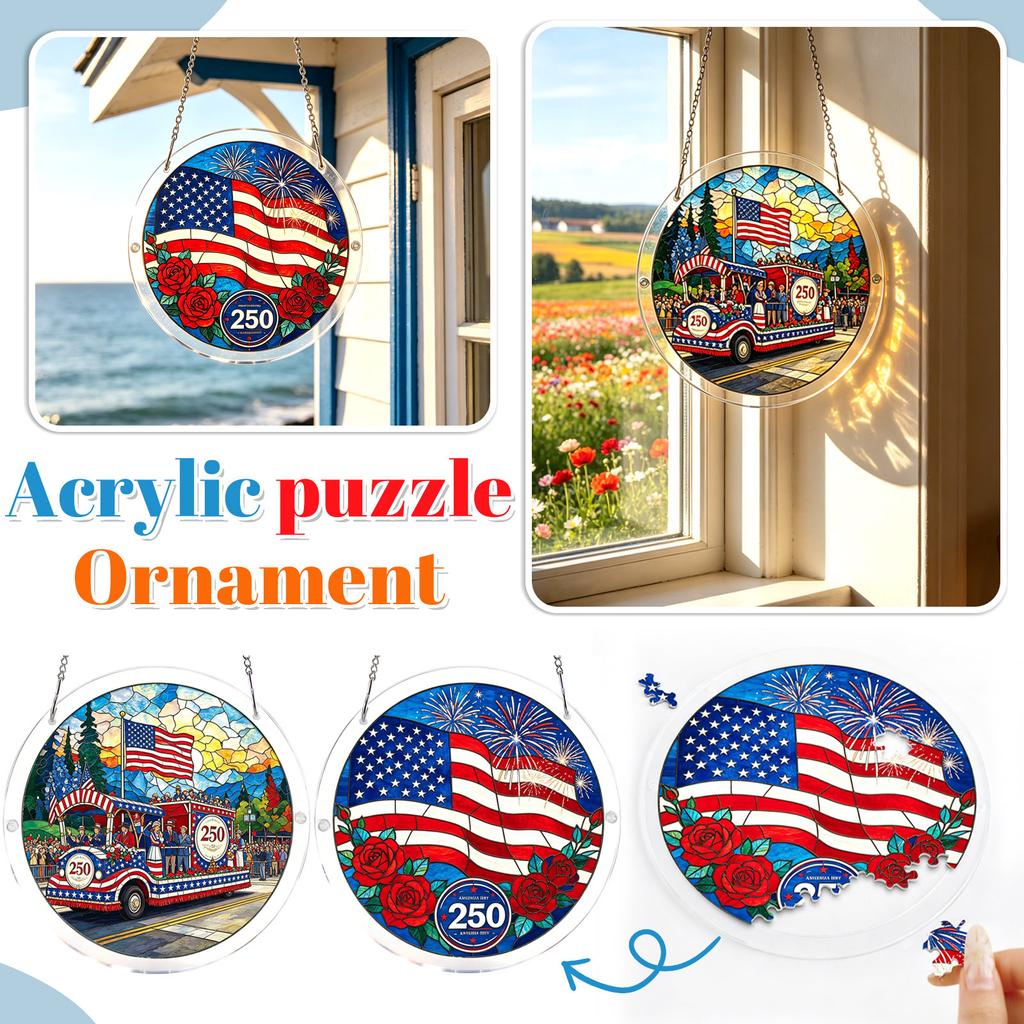 250th Anniversary USA Suncatcher Glass Window Hanging Independence Day Home Garden Decor Gift 1776 2026 Round Panel