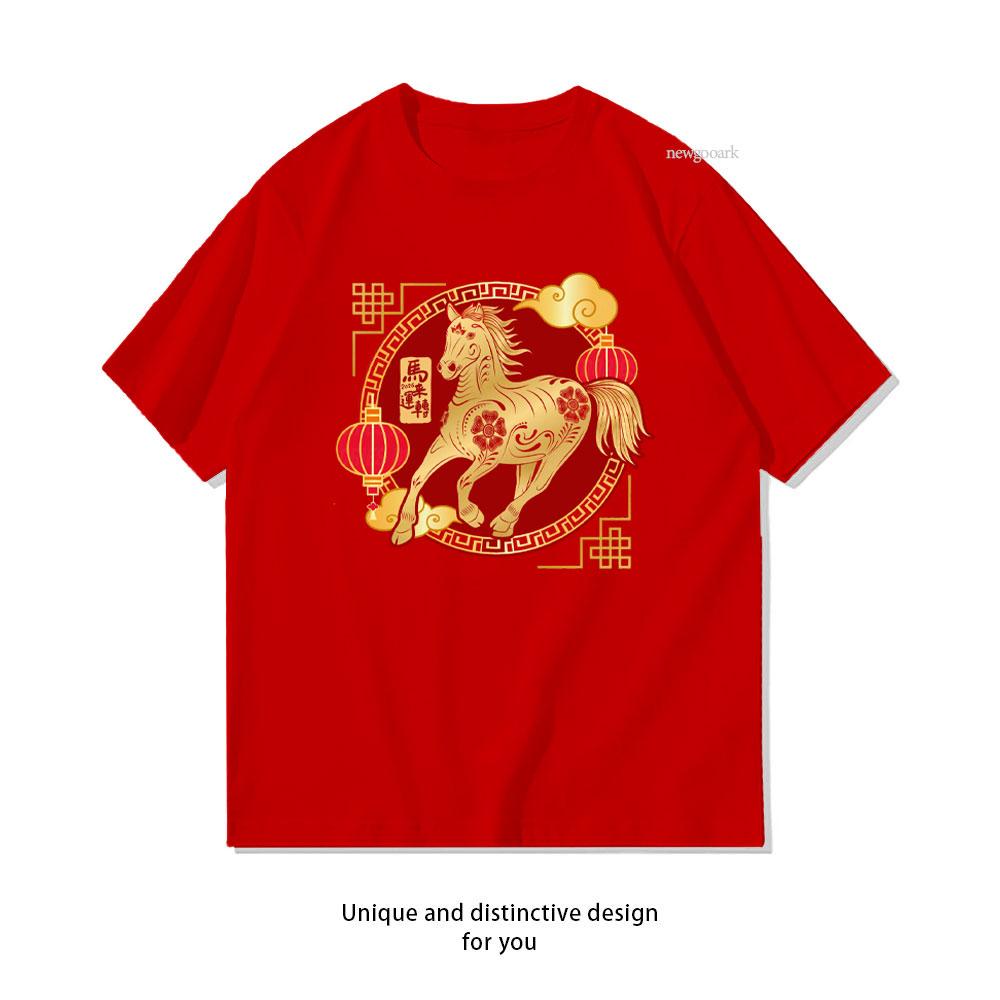 Chinese New Year Zodiac Sign Horse Graphic T Shirts Lunar New Year Woman Man Cotton Shirt 2026 New Year Shortsleev S