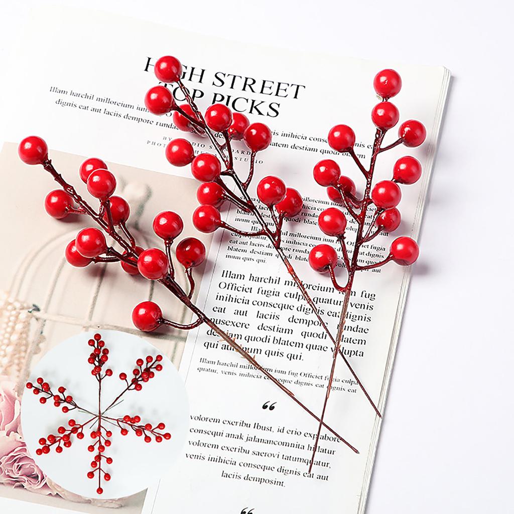 Berry Picks - 24 Artificial Red Berry Stems Red Christmas Tree Decorations 9.45 Inches For Christma Tree Home Decors