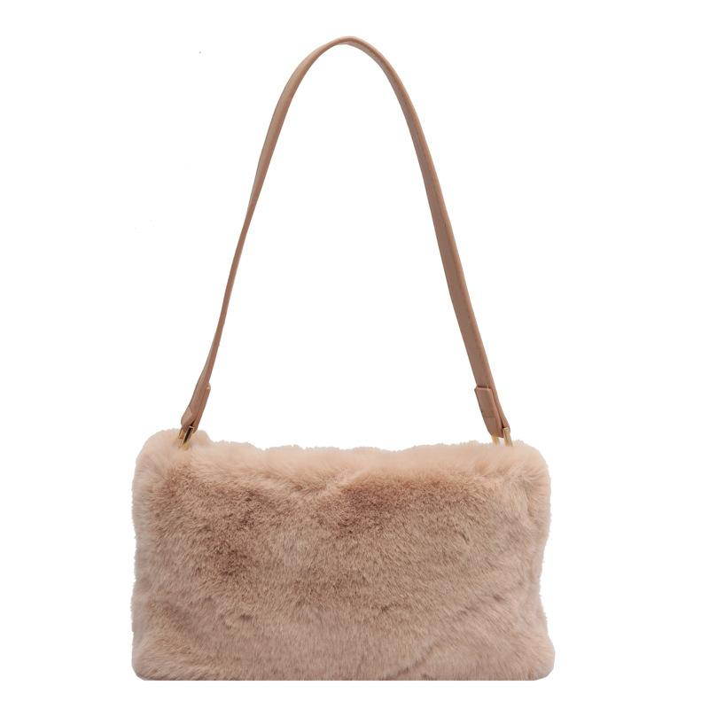 Plush Small Square Bag Autumn Winter New Versatile Simple Crossbody Bags  Vintage Solid Color Female Single Shoulder Purse