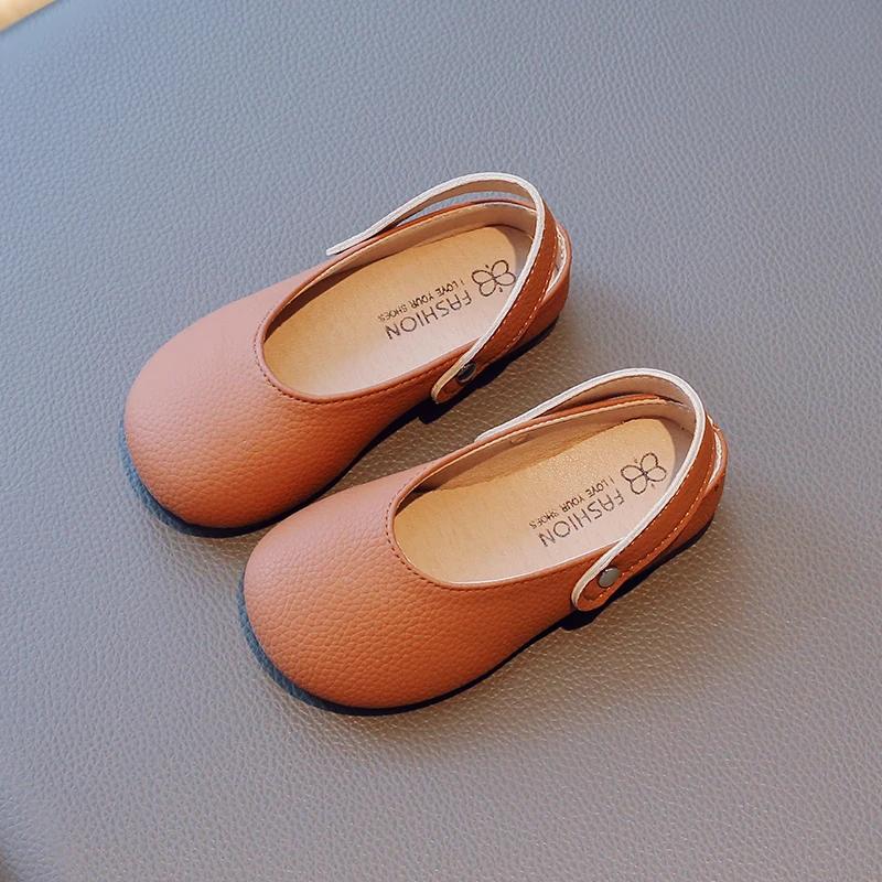 

Girl s Flat Shoes Three Color Matte Pu Leather Slip-on Children Slippers Back Strap Daily Flexiable Spring Kids Mary Janes 23-34 34