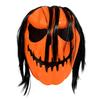 Pull-On Pumpkin Costume Mask with Elastic Strap, Lightweight Molded Shell and Long Black Hair for Halloween Character Costume Play