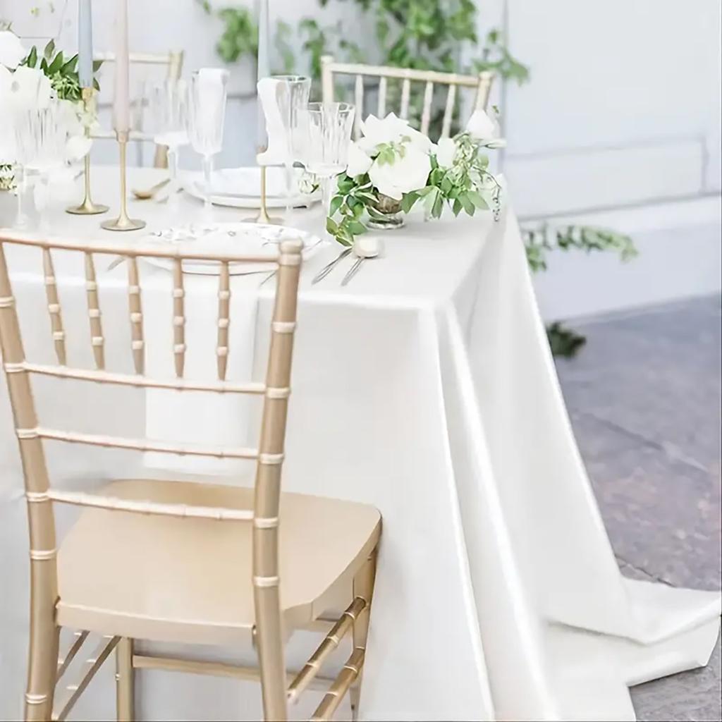 1pc Solid Rectangle Table Cloth, Washable Polyester Fabric Table Cover for Wedding, Birthday Party, Banquet Reception