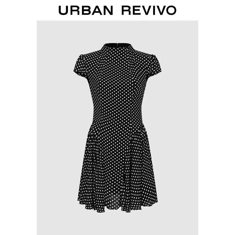 UR2026 Women s Polka Dot Shirred Hem Dress XS