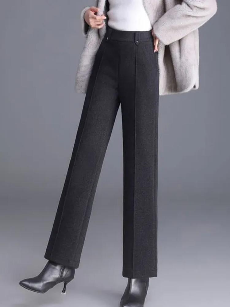 Winter Warm Woolen Wide Leg Pants Korean Fashion High Waist Thick Wool Blend Straight Pantalones Casual Classic Solid Trousers New