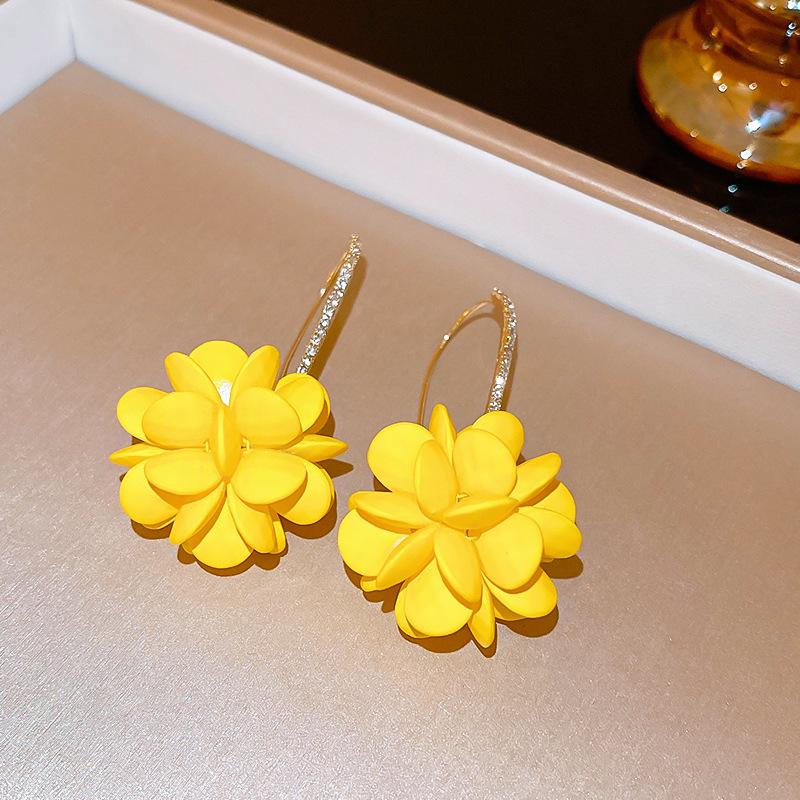 Sweet Acrylic Flower Diamond Long Ear Hook Earrings Niche French Premium Petal Earrings 