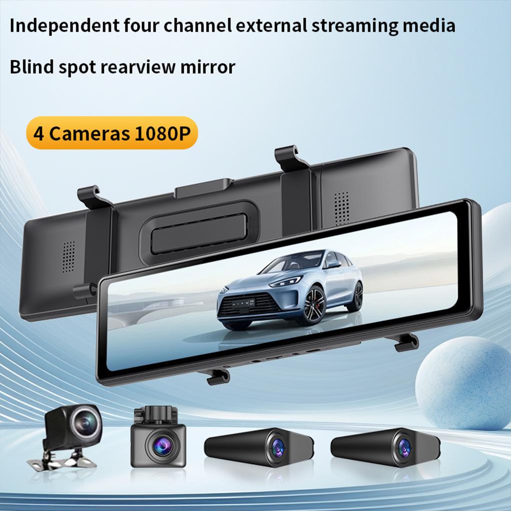 12-Zoll-Rückfahrkamera Dashcam 1080P 30FPS IPS-Bildschirm 4-Kanal WiFi Rückfahrkamera GPS Spiegel Auto Recorder Stream Media Auto DVR