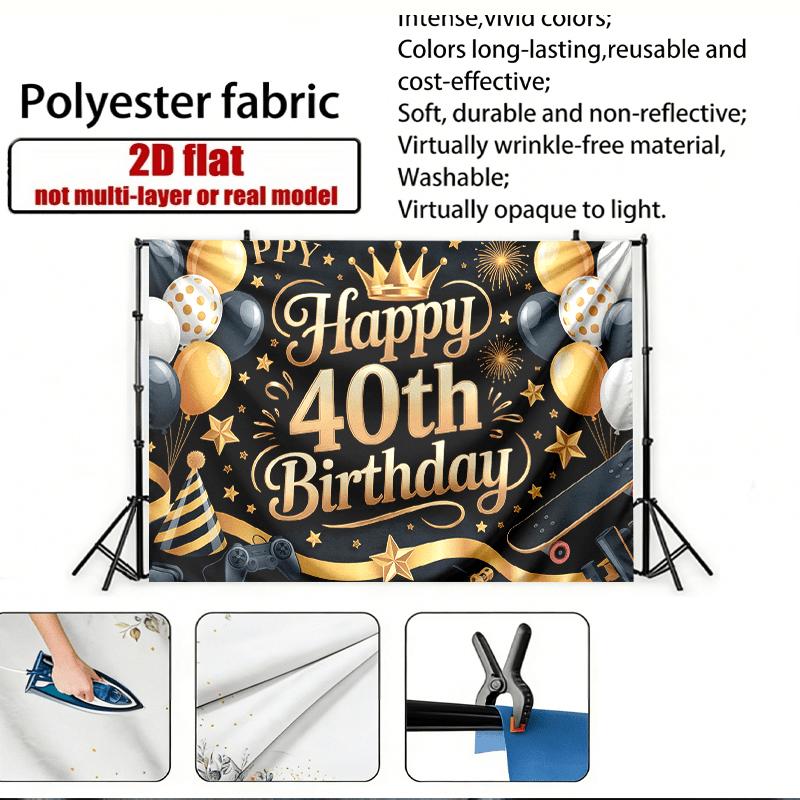 Party Backdrop 40Th Birthday Stars Crown Sparkle Flat Parties Balloons Golden Numbered Celebration Photo Booth Front Door Decor