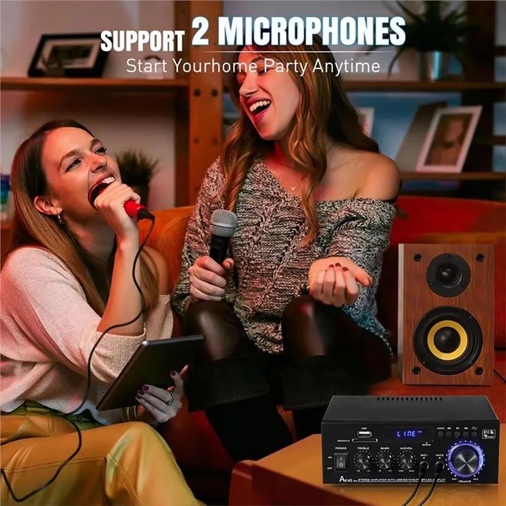 AK45 Bluetooth Audio Amplifier HiFi Digital Amplifier MP3 Player Channel 2.0 80W Power AMP Stereo For Home Car Karaoke