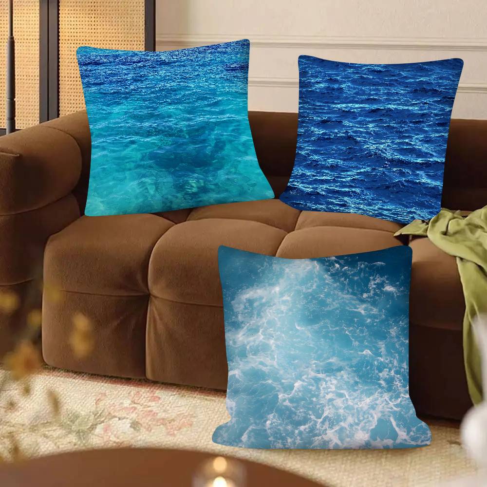Blue Ocean Pillow Case Fashion Square Pillowcase Bedroom Sofa Room Ins Decoration Leisure