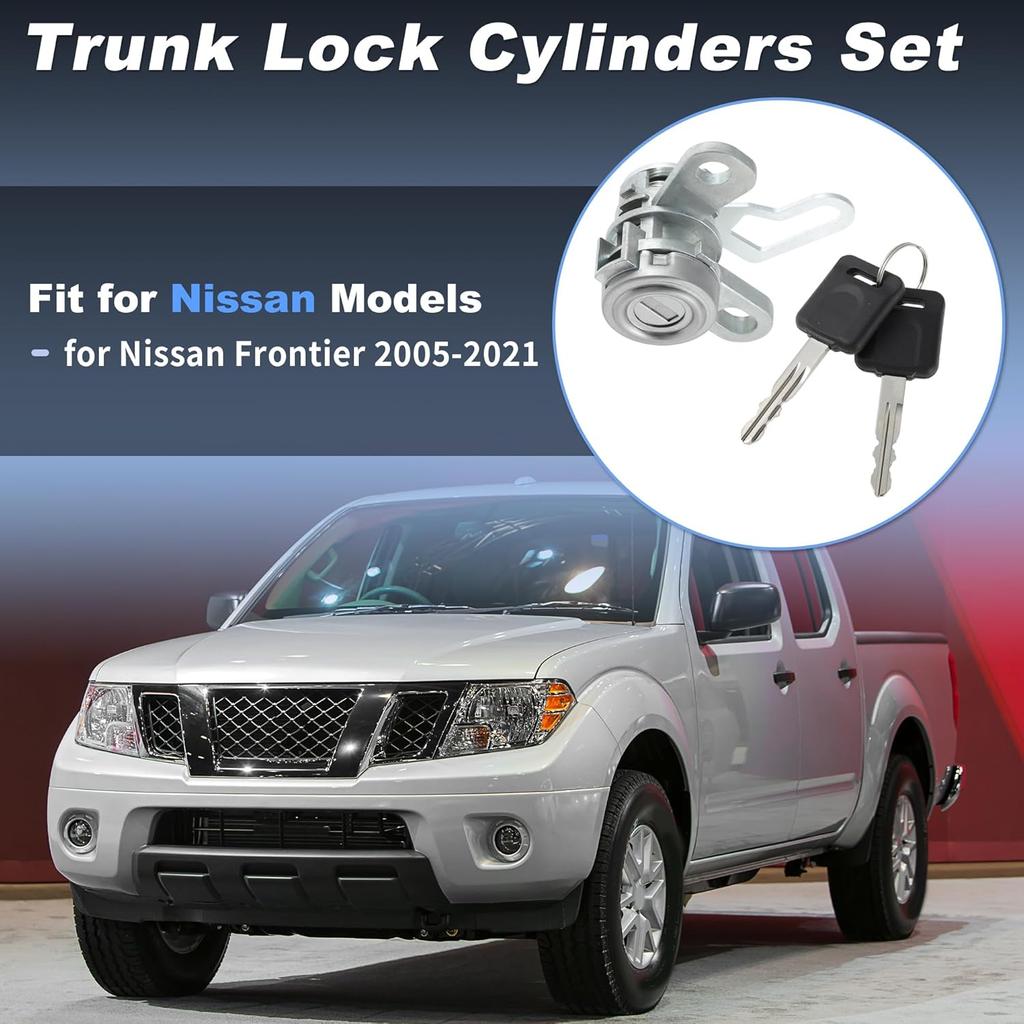 Upgraded Aluminum Alloy Tailgate Lock Cylinder with Keys for Nissan Frontier 2005-2021 Rear Trunk Liftgate Door Lock Cylinder Set Replace