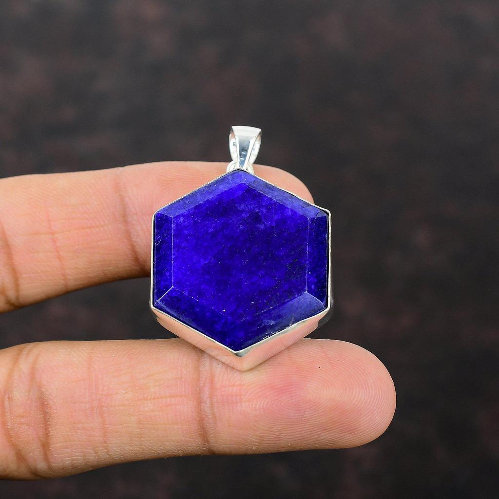 Facettierter blauer Saphir-Anhänger, Edelstein-Anhänger, handgefertigter Schmuck, 925er Sterlingsilber-Anhänger, neuestes Design, Boho-Schmuck, Geschenk für Sie