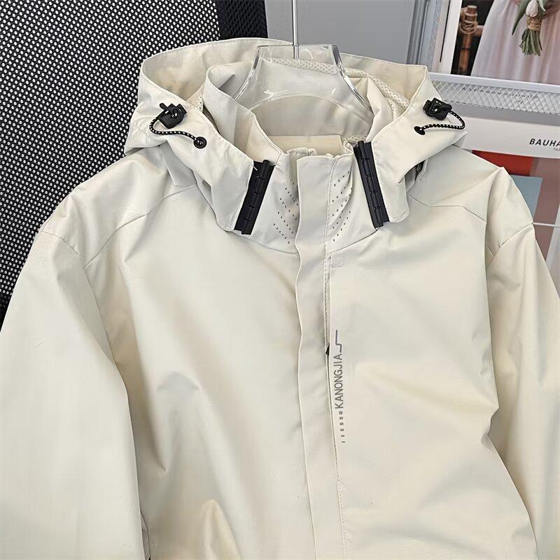 

Мужские и женские спортивные куртки на весну и осень: Повседневные водонепроницаемые уличные модели с капюшоном Medium грязно-белый