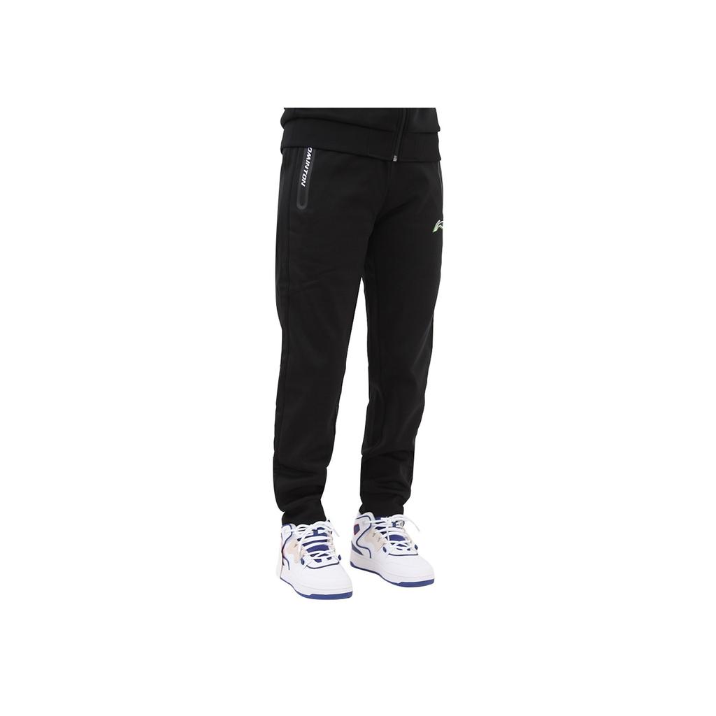 Li Ning Badminton Series Solid Color Logo Print Cuffed Fleece Casual Pants Men Bottoms Black AKLS985-2