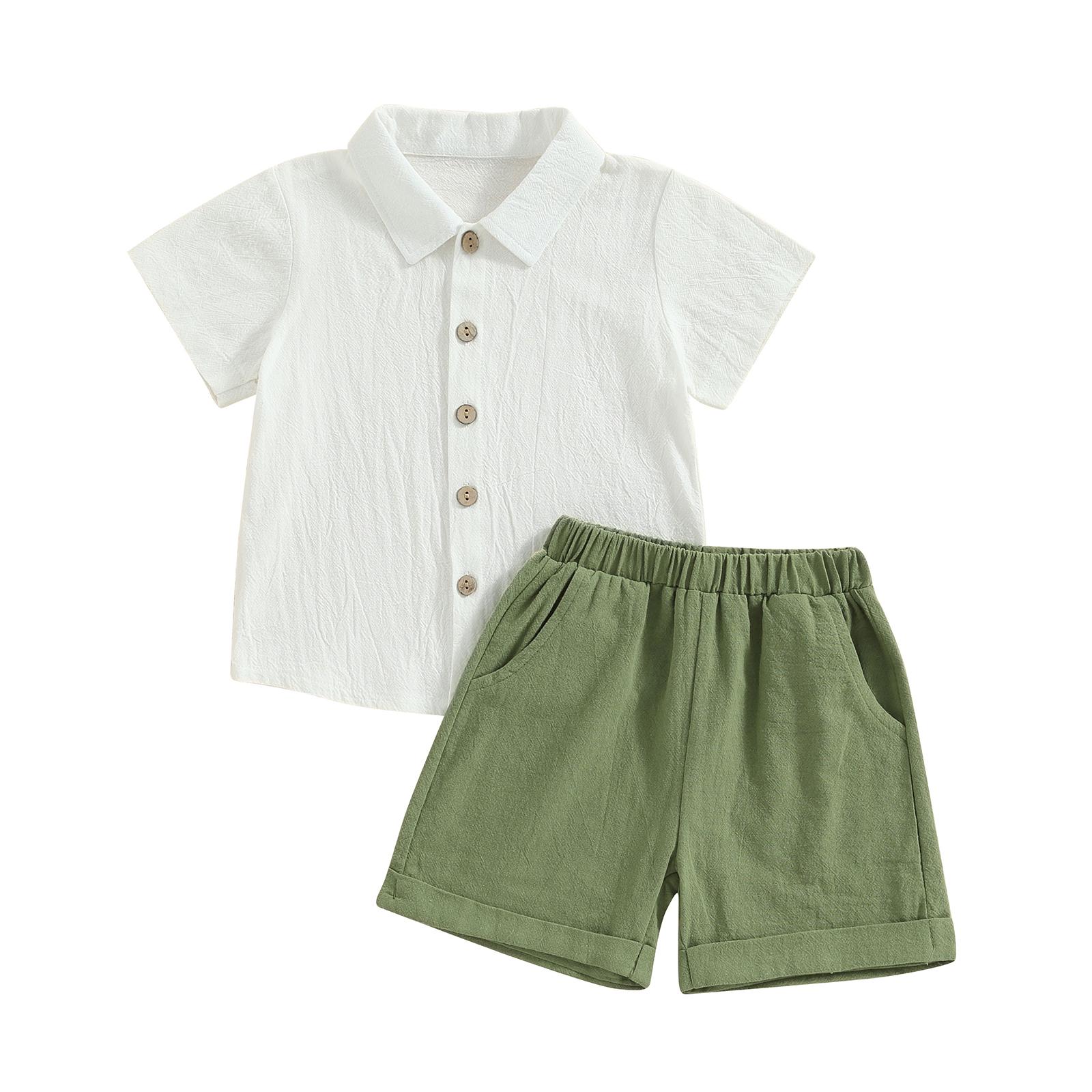 

Karuedoo одежда для маленьких мальчиков, хлопково-льняная рубашка с короткими рукавами и шорты, комплект из 2 предметов, летние наряды 3-4 Years белый