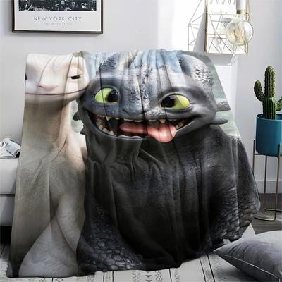 Toothless & Light Fury Pattern Flannel Blanket, High Quality Comfortable for All Seasons, Home Decor, Warmth and Comfort, Perfect for Gifts.