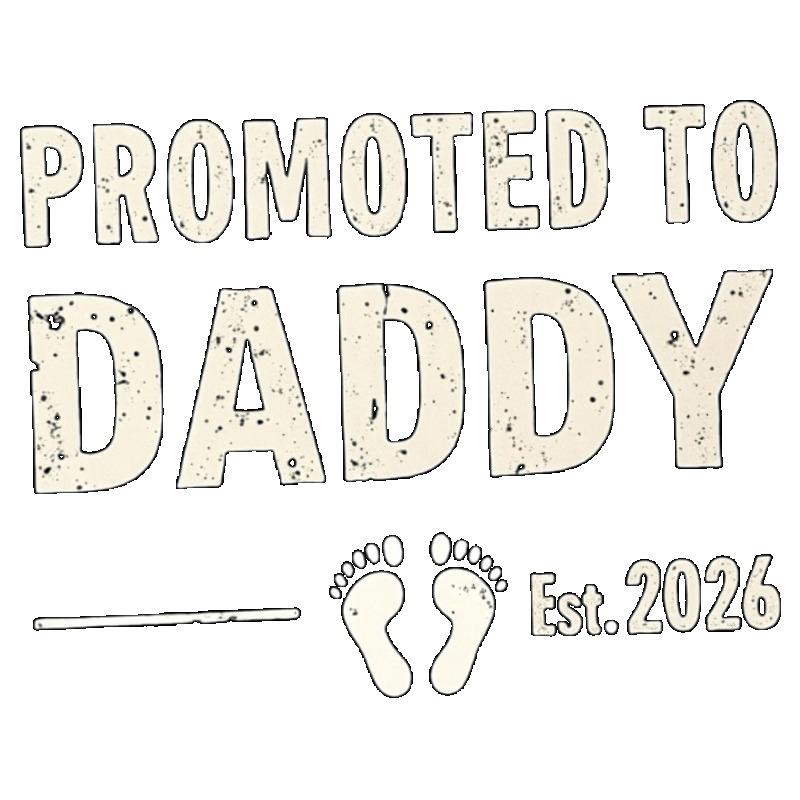 T-Shirt „Befördert zum Papa“ mit schwarzem Text und Babyfußabdruck – Geschenk zur Vaterschaftsankündigung für werdende Väter (2026)