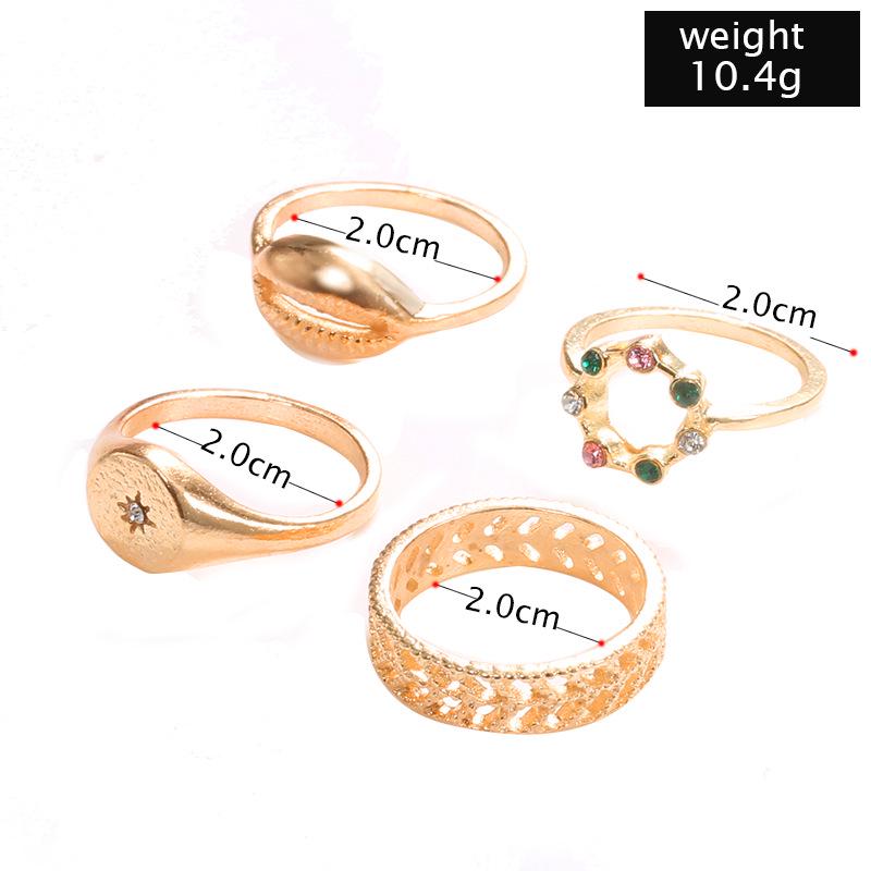 Fashion Hollow Carving Shell Ring Color Diamond Ring 4-Piece Set Ring Women