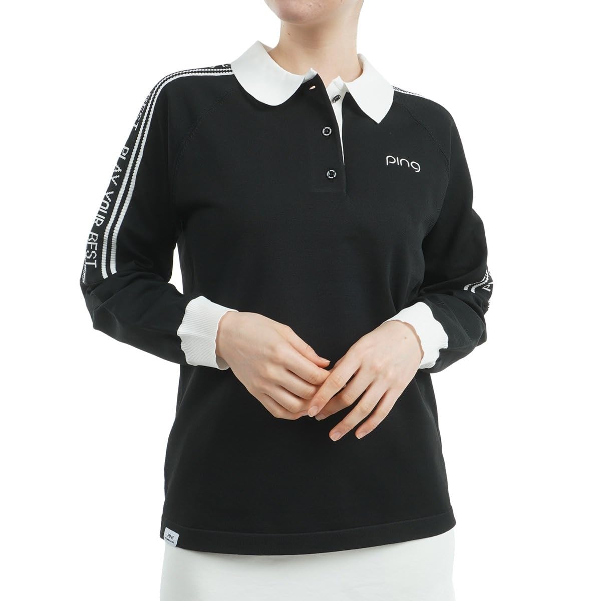 

Вязаная рубашка поло с длинным рукавом для гольфа S [Pin Apparel] Женская (Жаккардовая вязка) / / 622-4270906 010_Черный