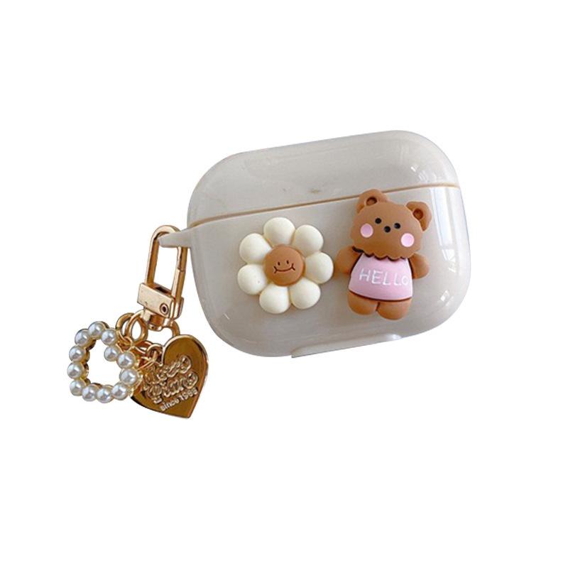 Suitable For Airpodspro Earphone Cover Airpods Third Generation Three-Dimensional Flower Bear Niche Creative Silicone Cover
