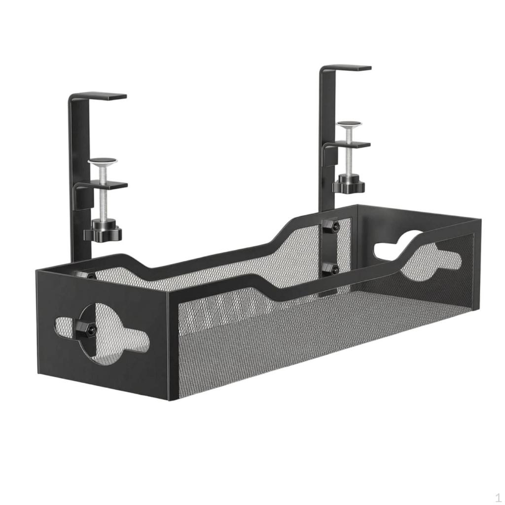 Under Desk Cable Tray No Drill Clamp on Easy Install Wire Storage Box for Office Black