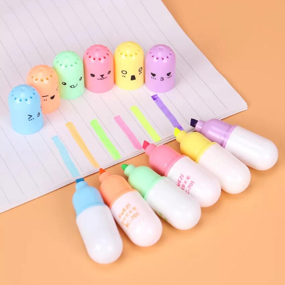 Cute Pill Shape Mini Highlighter Marker Drawing Colorful Pen School Office Student Stationery 6Pcs Set