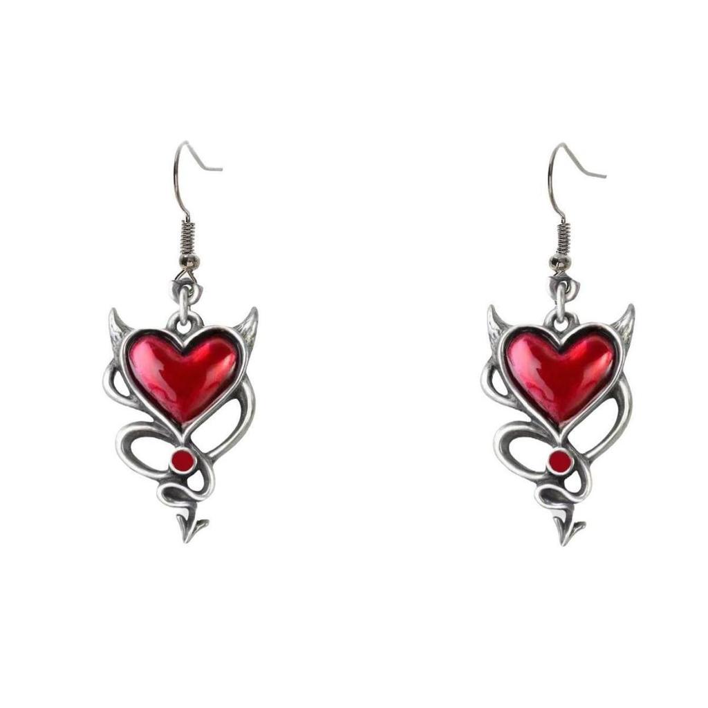 Gothic Punk Devil Heart Earrings - Dark Classic Style