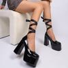 Cross Strap High Heel Single Shoes Super Thick Heel Sexy Waterproof Table Hate Sky High Fashion Shoes