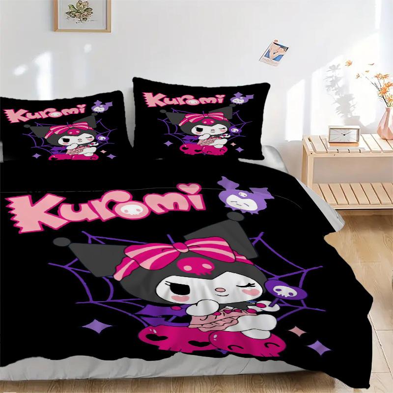 Kawaii Halloween Kuromi Print 3Pcs Bedding Setduvet Cover With 2 Bedropillowcase Home Birthday Gift