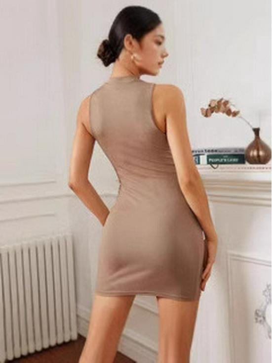 European & American Style Women's Sleeveless Ribbed Dress with High Elasticity & Shaping Control.