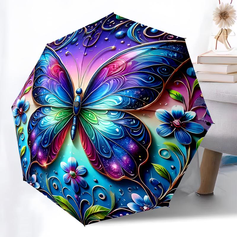 Purple Butterfly Umbrella Automatic Open/close, Sturdy Iron Frame & 8-Rib Structure, Umbrella for Women & Men, Christmas Gifts
