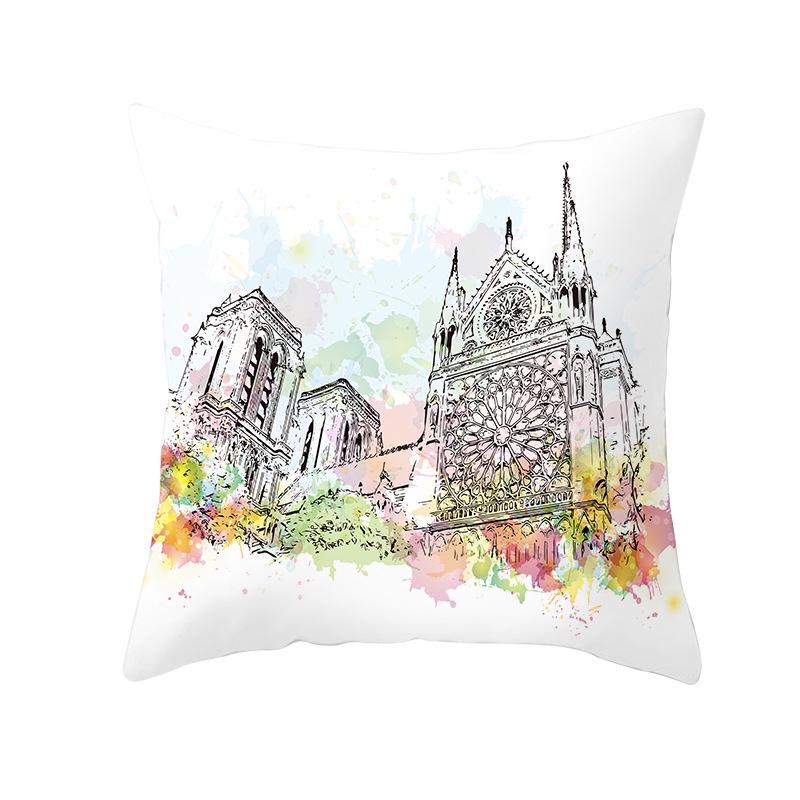 Notre Dame Cathedral French Landscape Pillow Cover European Print Cushion Waist Pillow Cover