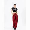 Red Y2k Vintage Cargo Pants Women's Loose Straight Wide Leg Casual Pants Autumn High Street Clothes