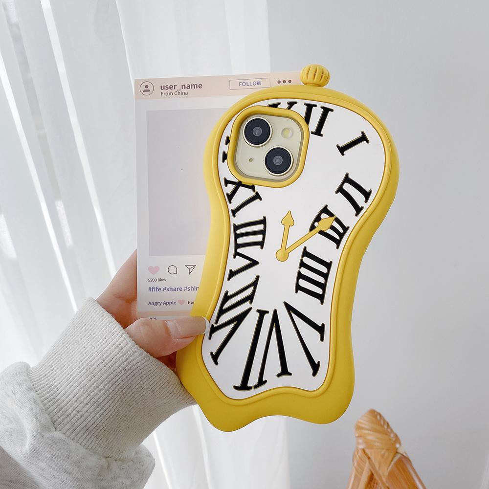 Funny Cartoon 3D Clock Phone Case For iPhone 16 Pro Max 15 14 13 12 Pro Max 11 Anti Fall Soft Silicone Cover