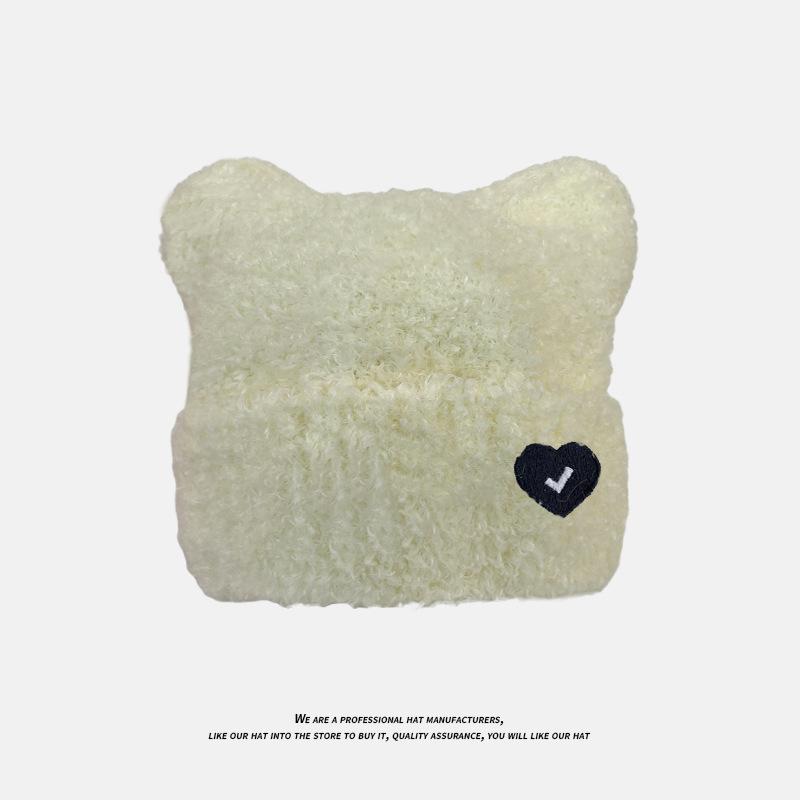 Cute Plush Bear Ears Woolen Hat for Women Autumn and Winter Love Pullover Cold Hat Versatile Warm Ear Protection Knitted Hat