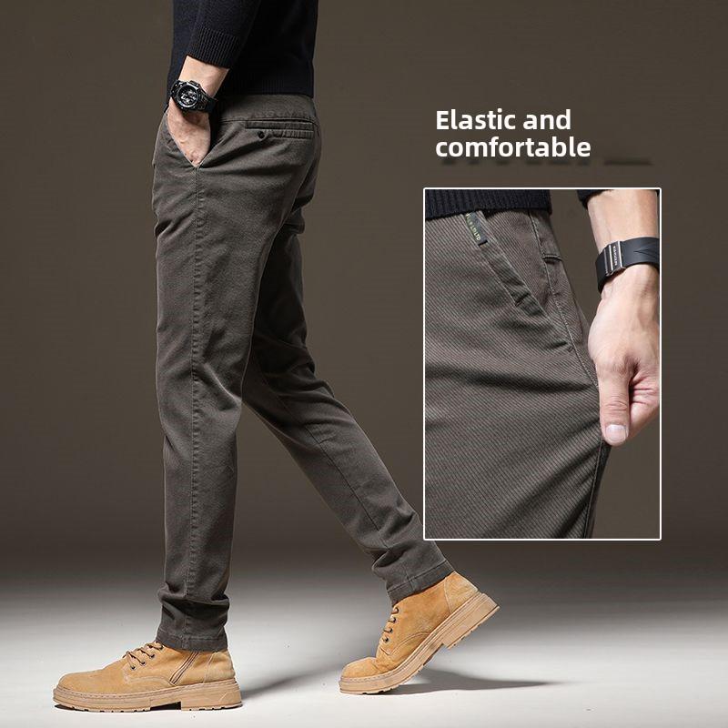 2023 Men's Autumn/Winter Thick Elastic Slim Fit Casual Business Pants