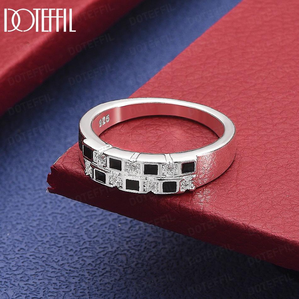 Prachtige 925 Sterling Zilver Zwart En Wit AAA Cubic Zirconium Ring - Stijlvolle Avondring