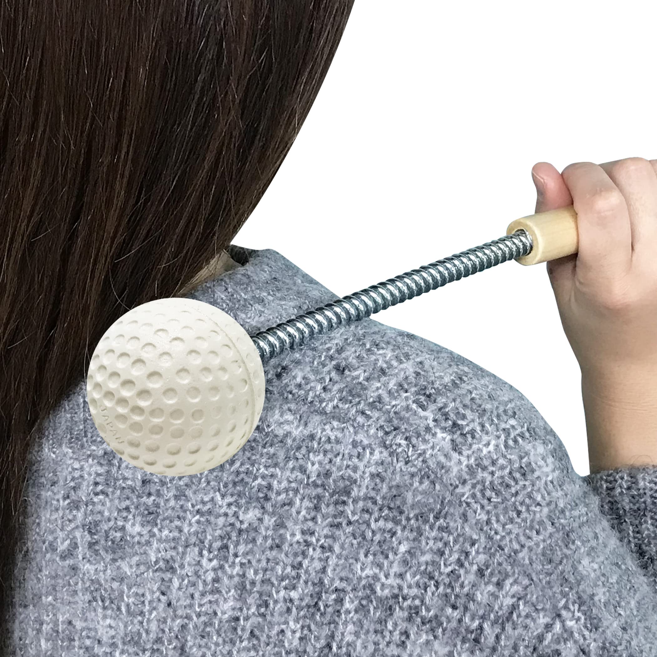 

Powerful shoulder massager with pom-pom ball for stiffness relief, lower back, calf massage, and relaxation (golf ball size/spring type)