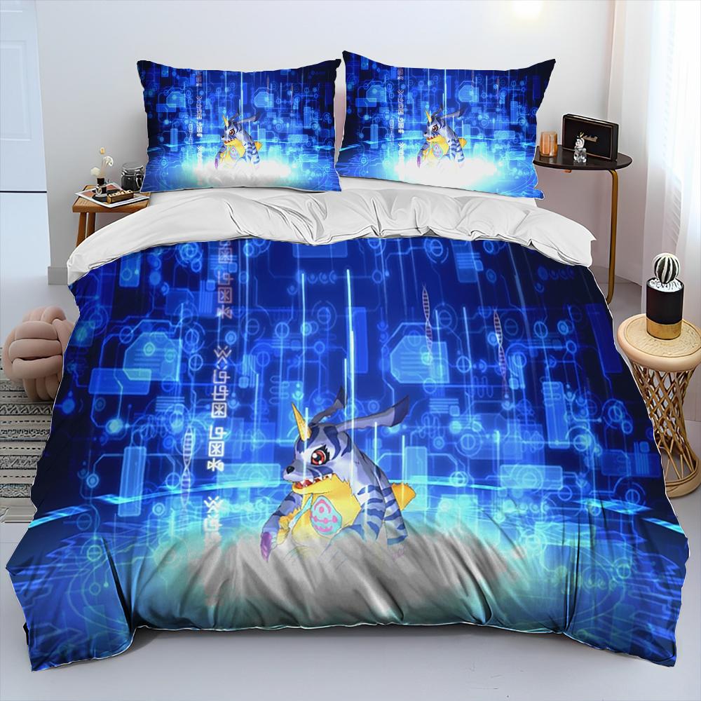 Digimon Adventure Monster Cartoon Comforter Bedding Set,Duvet Cover Bed Set Quilt Cover Pillowcase,king Queen Size Bedding Set
