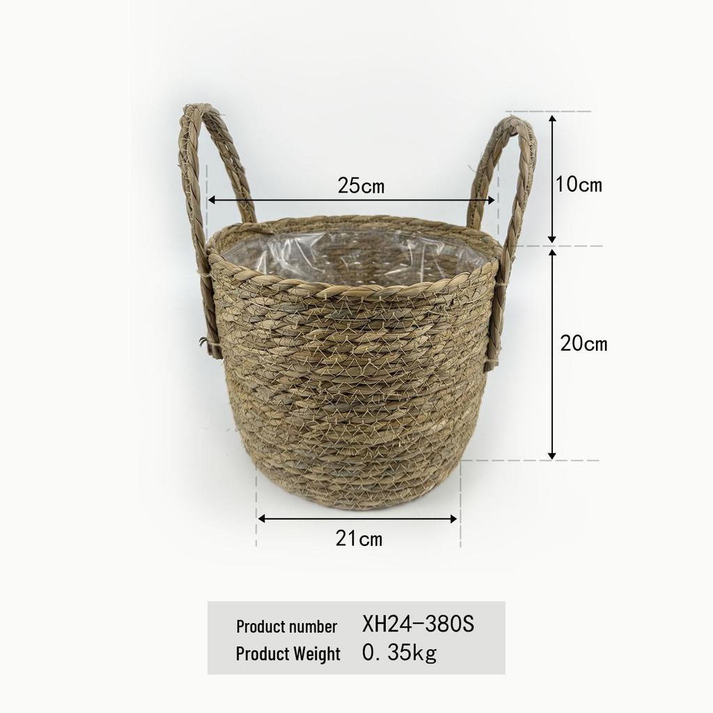 Handcrafted Straw Rope Indoor Plant Basket with Liner