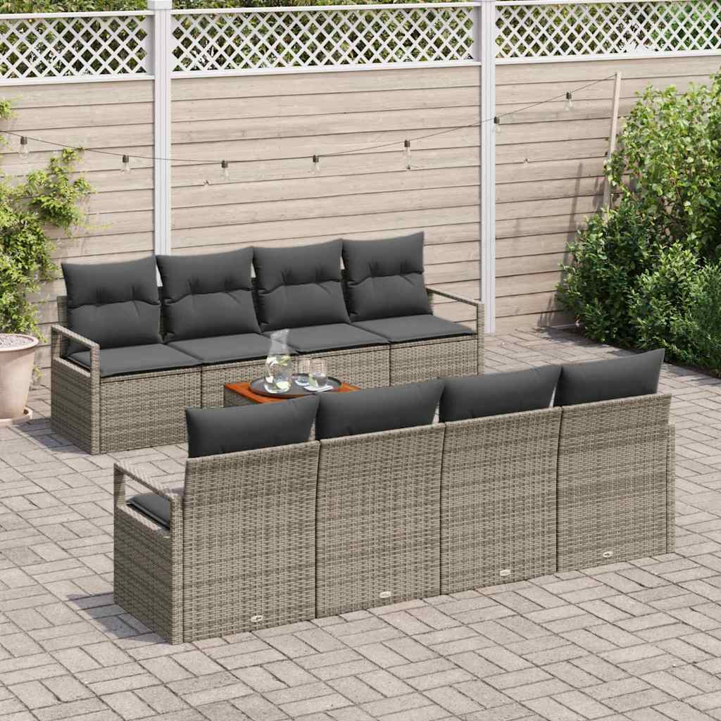 9 Piece Grey Garden Sofa Set with Cushions