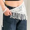 Bohemian pletený zadní díl etnický styl ručně pletená trojúhelníková šála zavazovací popruhy multifunkční háčkovaný třásně kyčelní zástěra