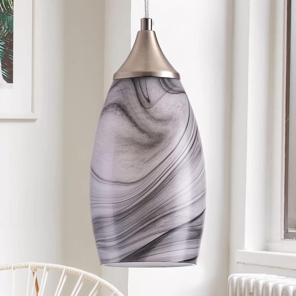 Aiwen Farmhouse Kichen Island Pendant Lights Fixtures Grey Hand Blown Marble Art Glass Pendant Lighting Brushed Nickel Finish Modern Hanging Light